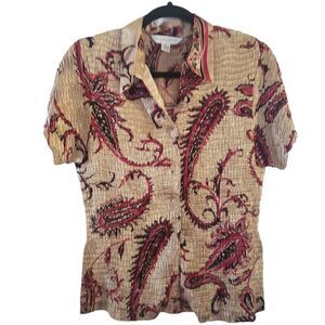 Casual Corner Button Front Crinkle Stretch Short Sleeve Top